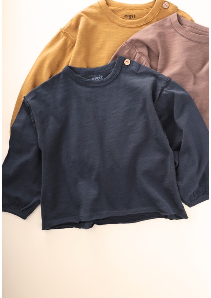 Fırçalı Rustik Uzun Kollu T-Shırt 1-7 Yaş Lacivert