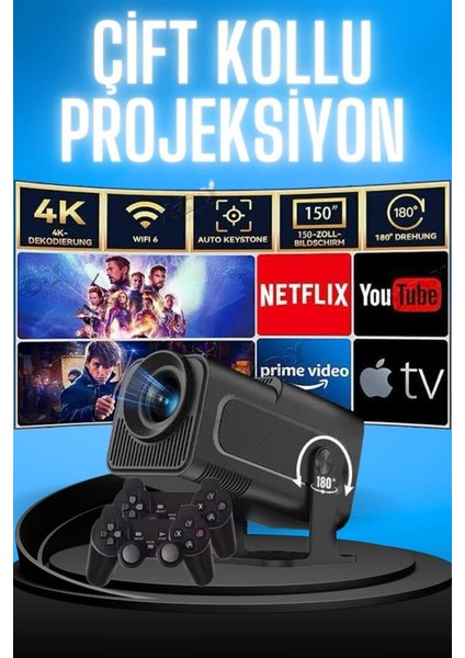 Projektör Siyah Android Taşınabilir Sinema Projeksiyon Wifi Destekli En Güncel Sürüm Akıllı fiyatları