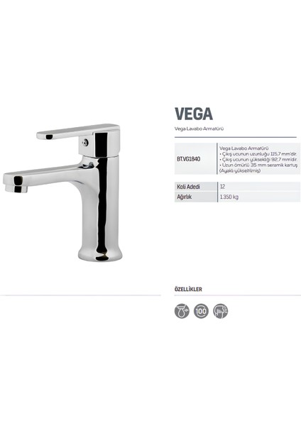 Vega Krom Lavabo Bataryası VG1840