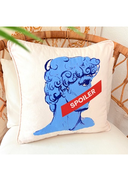 Pop Art David “spoiler” Desenli Kadife Yastık Kılıfı – 50X50 cm – Modern Dekoratif Kırlent Kılıfı