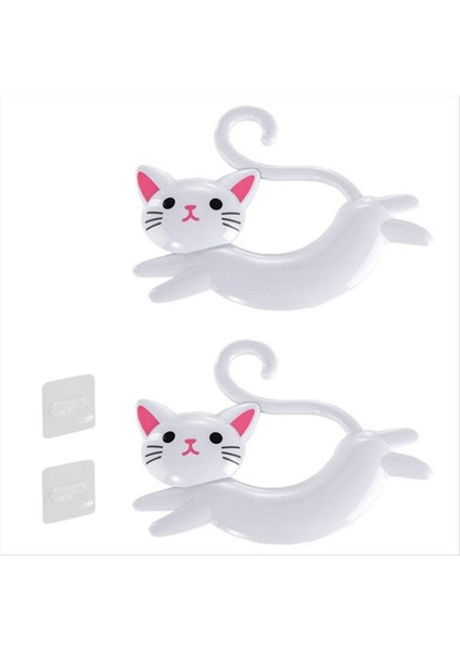 Duvara Monte Kedi Şeklindeki Havlu Çubuğu, Yumruksuz Sevimli Havlu Rafı, Kapının Arkasında Karikatür Havlu Rafı Beyaz (Yurt Dışından)