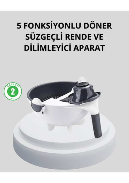 5 Fonksiyonlu Döner Rende Süzgeçli Çok Amaçlı Sebze Doğrayıcı Kaymaz Tabanlı