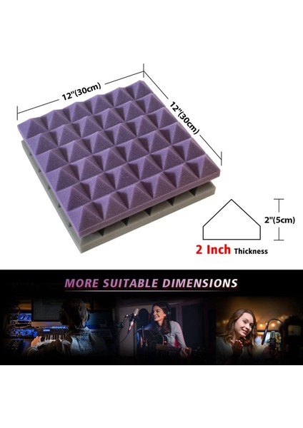 24 Paket Akustik Paneller Ses Geçirmez Köpük Panelleri Stüdyo Ses Yalıtımı Takozları Duvar Azaltma Gürültü Köpüğü Müzik Stüdyosu Için Vb (Yurt Dışından) indirimleri