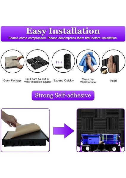 6 Pcs Kendinden Yapışkan Akustik Köpük Paneller 12 x 12 x 2 Inç Ses Emici Köpük Stüdyo Ses Geçirmez Köpük Siyahı Kayıt (Yurt Dışından) modelleri