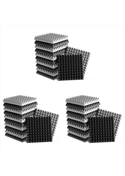 36 Paket Kendi Yapışkan Ses Geçirmez Köpük Panelleri 2X12X12 Inç Piramit Tasarım Akustik Köpük Ev Stüdyosu Siyah + Gri (Yurt Dışından)