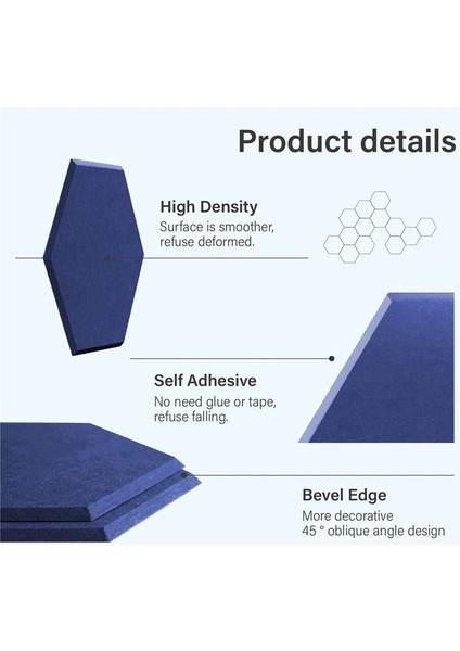 8 Paket Stüdyolar/kayıt Stüdyoları/ofisleri Için Kendi Yapışkanlı Altıgen Akustik Panel Ses Emici Panel Koyu Mavi (Yurt Dışından) indirimleri