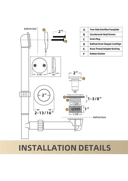 Küvet Tahliye Altın Uç Ayak Tip Banyo Küvet Kiti Iki Delikli Taşma Yüz Plakası, Küvet Küvet Tahliye Seti Değiştirme Montajı (Yurt Dışından) modelleri