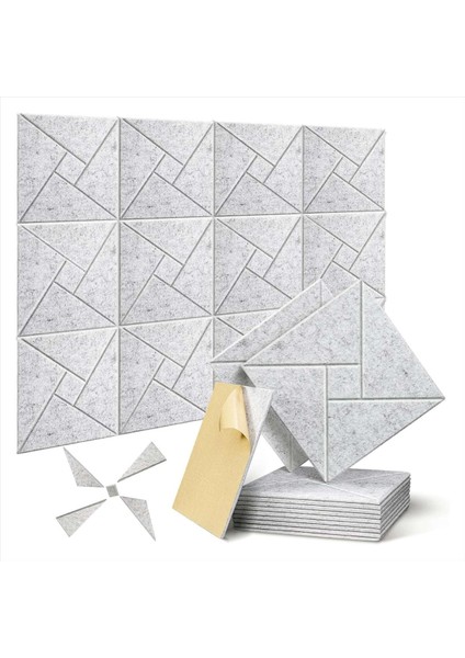 12 Paket Kendi Yapışkan Akustik Panel 12 x 12 x 0 4 Inç Ses Geçirmez Akustik Köpük Ev Stüdyosu Ofisi (Gümüş Gri) (Yurt Dışından)