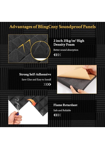 6 Pack Kendinden Yapışkan Ses Geçirmez Duvar Panelleri 2X12X12INCH Duvar Için Ses Geçirmez Köpük Paneller Ev Kayıt Stüdyosu Ofis (Yurt Dışından) fırsatları