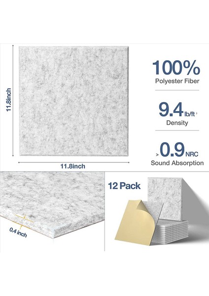 Kendinden Yapışkan Akustik Paneller 24 Paket 12 x 12 x 0 4 Inç Ses Geçirmez Dolgu Ev Için Ses Emici Panel Gri (Yurt Dışından) fiyatları