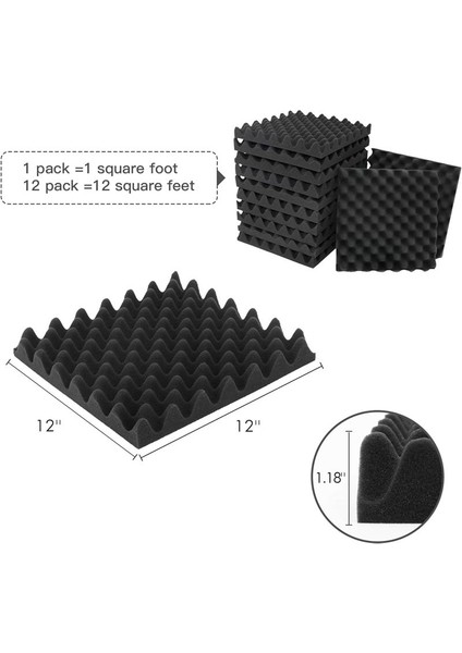 12 Paket Kendi Yapışkan Ses Geçirmez Köpük Paneller Yoğunluklu Ses Tutulmamış Duvar Panelleri Yumurta Sandığı Ses Panelleri - 1 18X12X12IN (Yurt Dışından) indirimleri