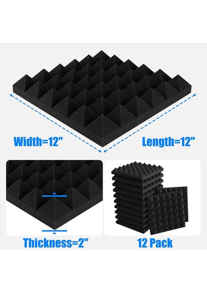 48PCS Ses Geçirmez Köpük Paneller Duvar Stüdyo Ev ve Ofis Için 2 Inç x 12 Inç x 12 Inç Piramit Şekilli Akustik Paneller (Yurt Dışından) fırsatları