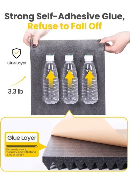 12 Paket Kendinden Yapışkan Ses Geçirmez Köpük Panelleri 2X12X12 Inç Piramit Tasarım Akustik Köpük Ev Stüdyosu Siyah + Gri (Yurt Dışından) modelleri