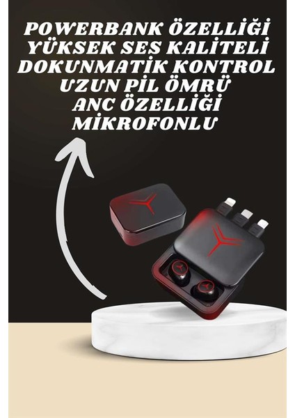 Dijital Göstergeli Powerbank Kablosuz Kulaklık ve 7 Kordonlu Yeni Nesil Akıllı Saat Dokunmatik K