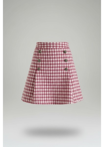 Kazayağı Desenli Pembe Mini Etek