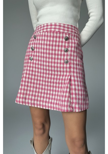 Kazayağı Desenli Pembe Mini Etek fırsatları