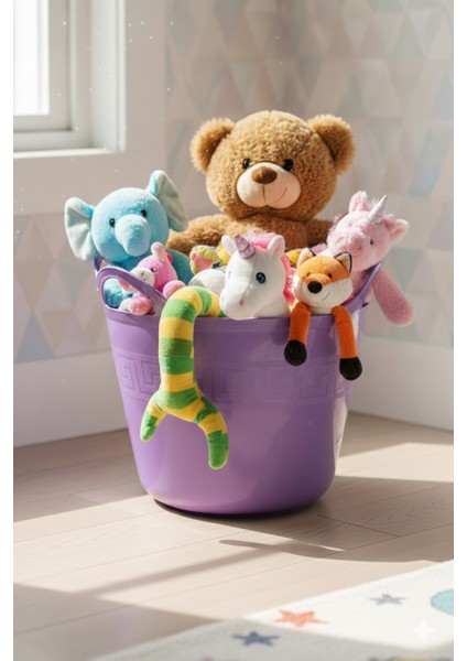 Mor, Esnek Plastik Kova – 42 Litre, Kurban Kovası, Esneyebilen Oyuncak ve Çamaşır Sepeti