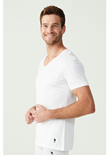 Erkek Beyaz 2 Li Yuvarlak Yaka T-Shirt Kısa Kol Günlük Pamuklu 90002