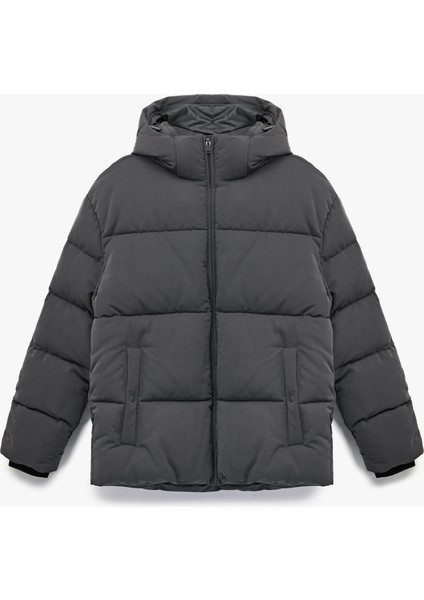 Uzun Kollu Kapüşonlu Fermuarlı Kışlık Şişme Mont modelleri