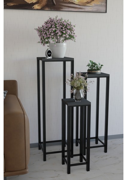 Modern 3'lü Metal Ayaklı Saksılık Dekoratif Çiçeklik Çok Amaçlı Yan Sehpa fiyatları
