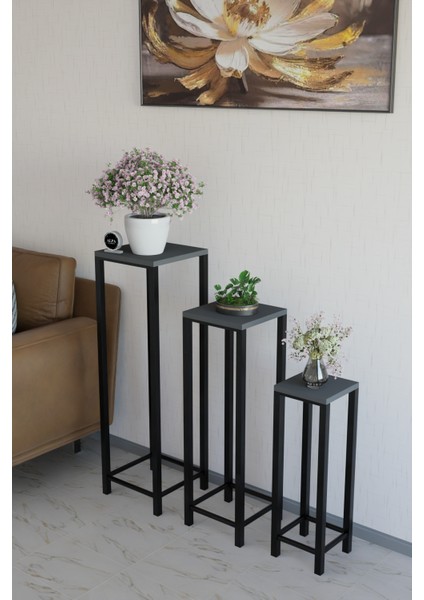 Modern 3'lü Metal Ayaklı Saksılık Dekoratif Çiçeklik Çok Amaçlı Yan Sehpa modelleri