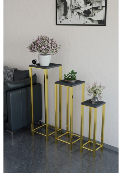 Modern 3'lü Metal Ayaklı Saksılık Dekoratif Çiçeklik Çok Amaçlı Yan Sehpa fiyatları