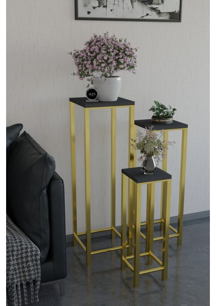Modern 3'lü Metal Ayaklı Saksılık Dekoratif Çiçeklik Çok Amaçlı Yan Sehpa modelleri