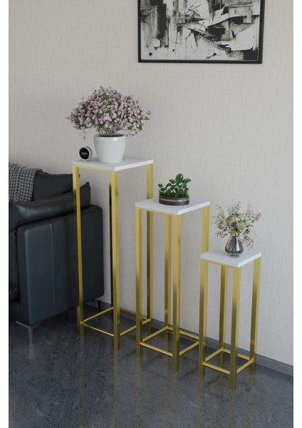 Modern 3'lü Metal Ayaklı Saksılık Dekoratif Çiçeklik Çok Amaçlı Yan Sehpa fiyatları