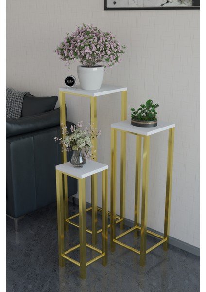 Modern 3'lü Metal Ayaklı Saksılık Dekoratif Çiçeklik Çok Amaçlı Yan Sehpa modelleri