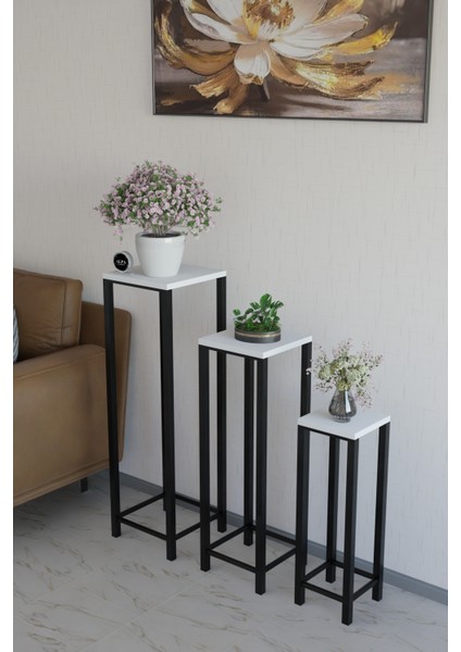 Modern 3'lü Metal Ayaklı Saksılık Dekoratif Çiçeklik Çok Amaçlı Yan Sehpa fiyatları