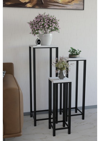 Modern 3'lü Metal Ayaklı Saksılık Dekoratif Çiçeklik Çok Amaçlı Yan Sehpa modelleri