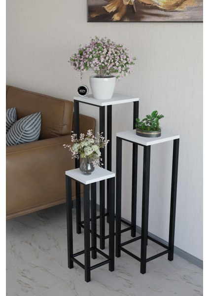 Modern 3'lü Metal Ayaklı Saksılık Dekoratif Çiçeklik Çok Amaçlı Yan Sehpa fırsatları