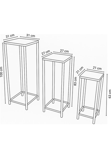 Modern 3'lü Metal Ayaklı Saksılık Dekoratif Çiçeklik Çok Amaçlı Yan Sehpa indirimleri