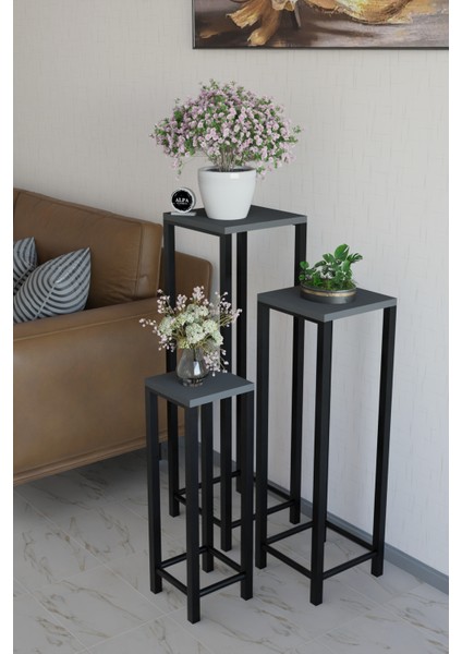 Modern 3'lü Metal Ayaklı Saksılık Dekoratif Çiçeklik Çok Amaçlı Yan Sehpa fırsatları
