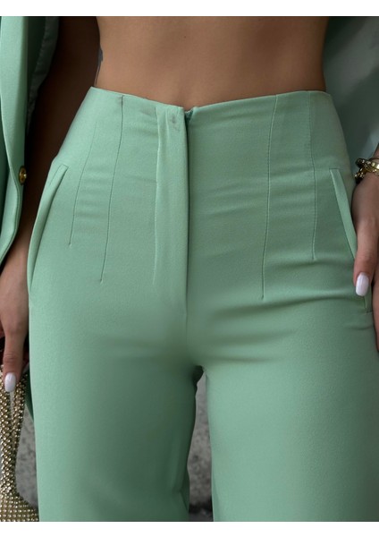 Pensli Yüksek Bel Kumaş Pantolon Mint fiyatları