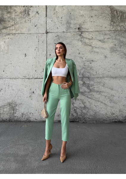Pensli Yüksek Bel Kumaş Pantolon Mint fırsatları