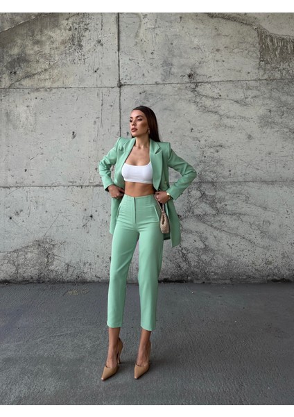 Pensli Yüksek Bel Kumaş Pantolon Mint indirimleri