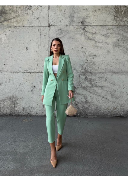 Pensli Yüksek Bel Kumaş Pantolon Mint