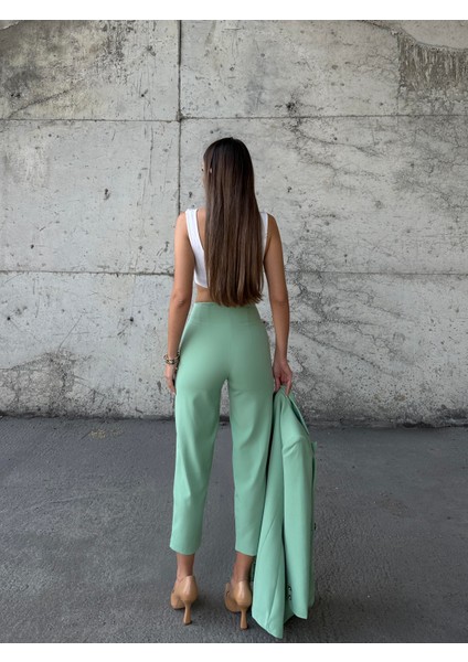 Pensli Yüksek Bel Kumaş Pantolon Mint