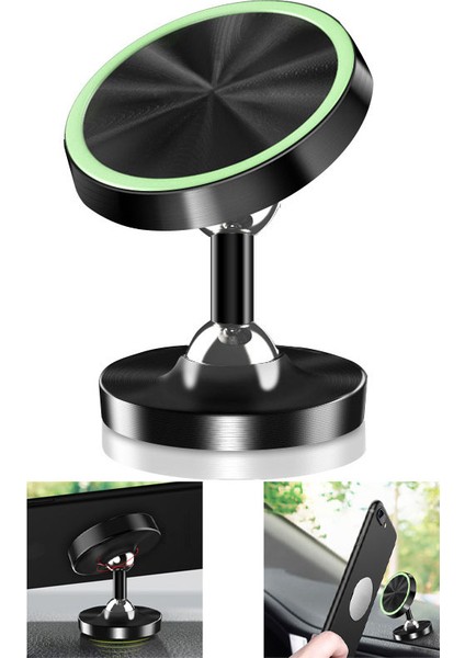 Işıklı Manyetik Araç Gösterge Paneli Telefon Tutucu 360 Derece Dönebilen Metal Cep Telefonu Standı Braketi (Yurt Dışından)