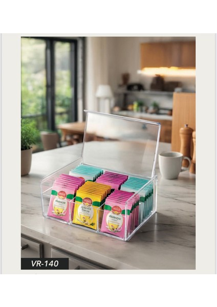 Çok Amaçlı 6 Bölmeli Poşet Çay Saklama Kutusu (Tabanı Desenli)