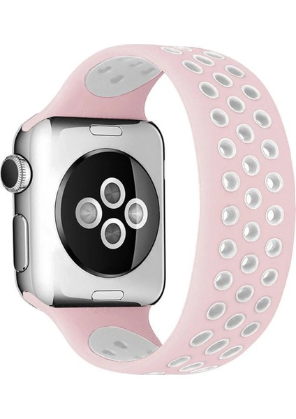 CPT83 Apple Watch 42MM Ayarlı Delikli Silikon Kordon - Pembe-Beyaz