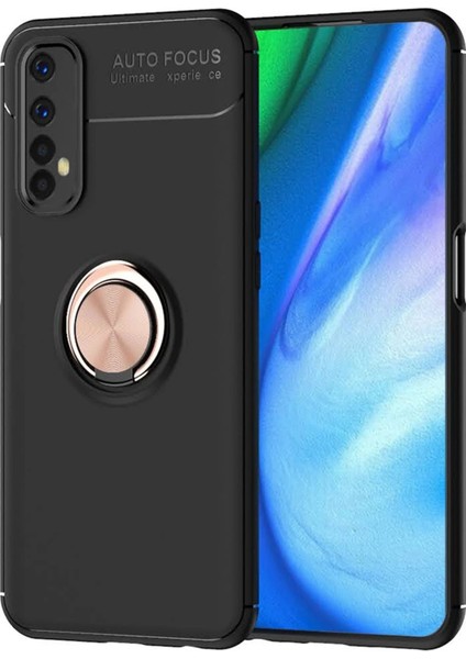 CPT83 Realme 7 Kılıf Range Yüzüklü Silikon - Siyah-Gold