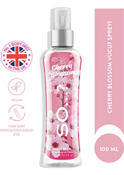 Cherry Blossom Vücut Spreyi 100 ml Vegan ve Geri Dönüştürülebilir Cam Şişe ile Kalıcı Koku indirimleri