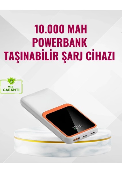 Powerbank 10000 Mah – Çift USB Çıkışlı, Type-C Girişli, Şık Beyaz Tasarım