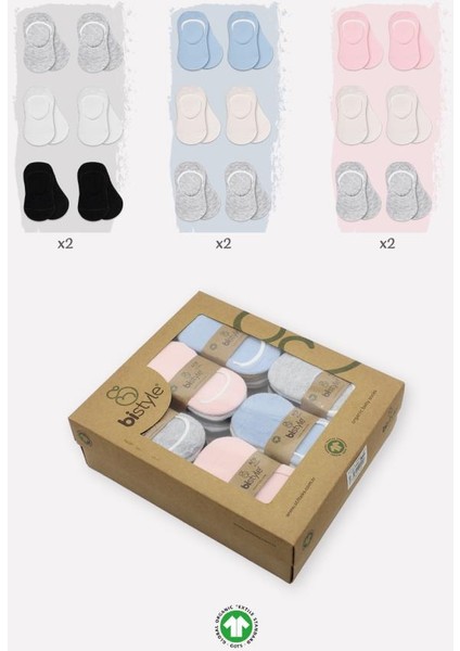 Nessiworld 6'lı Silikonlu Babet Penye Çorap BS30101B Pembe Ekru Gri fırsatları