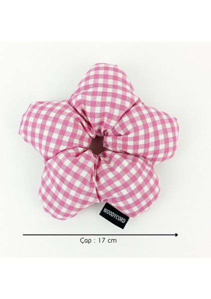 El Yapımı Pembe Beyaz Pötikareli Çiçek Scrunchie Topuz Tokası fiyatları