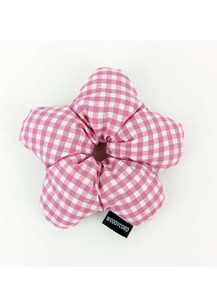 El Yapımı Pembe Beyaz Pötikareli Çiçek Scrunchie Topuz Tokası modelleri