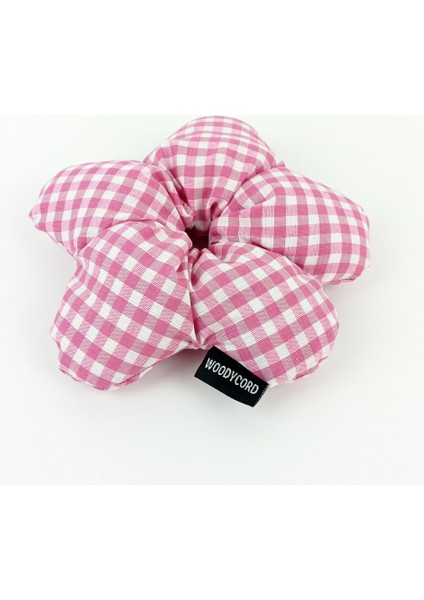 El Yapımı Pembe Beyaz Pötikareli Çiçek Scrunchie Topuz Tokası fırsatları