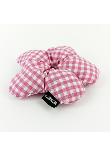 El Yapımı Pembe Beyaz Pötikareli Çiçek Scrunchie Topuz Tokası indirimleri